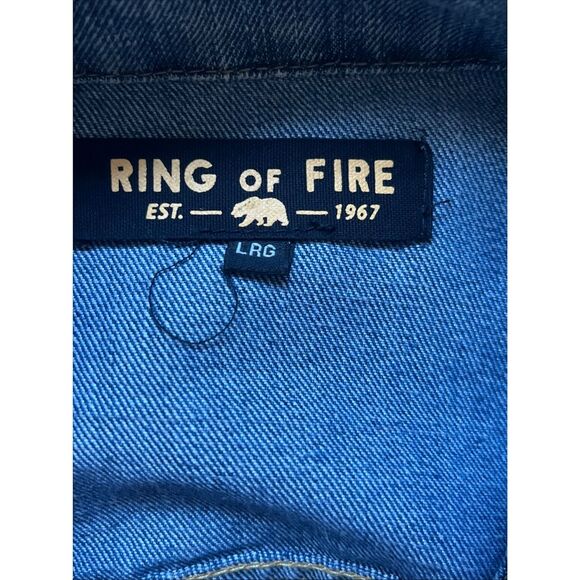 MENS RING OF FIRE PATCHED DISTRESSED DENIM JEAN JACKET SIZE L - Picture 9 of 12